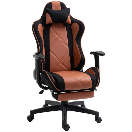 Office Chair with Adjustable Height, Headrest and Removable Footrest, Black and Brown 64x57x120-130cm