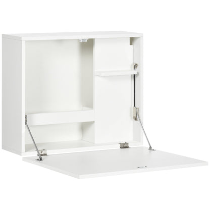 Wall Mounted Folding Desk with Shelves, Space Saving, for Home and Office, in Chipboard and MDF, 60x21.5x50 cm, White