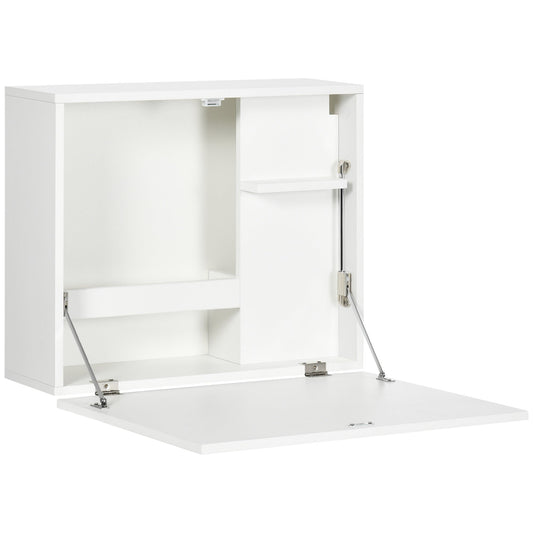 Wall Mounted Folding Desk with Shelves, Space Saving, for Home and Office, in Chipboard and MDF, 60x21.5x50 cm, White