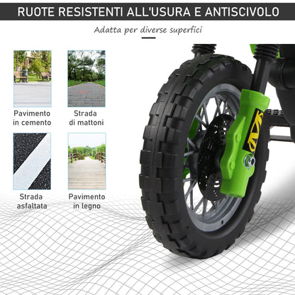 Moto Electric Cross with green wheels for children 3 years and more, 6v speed 6v 2.5km/h battery, 102 x 53 x 66cm