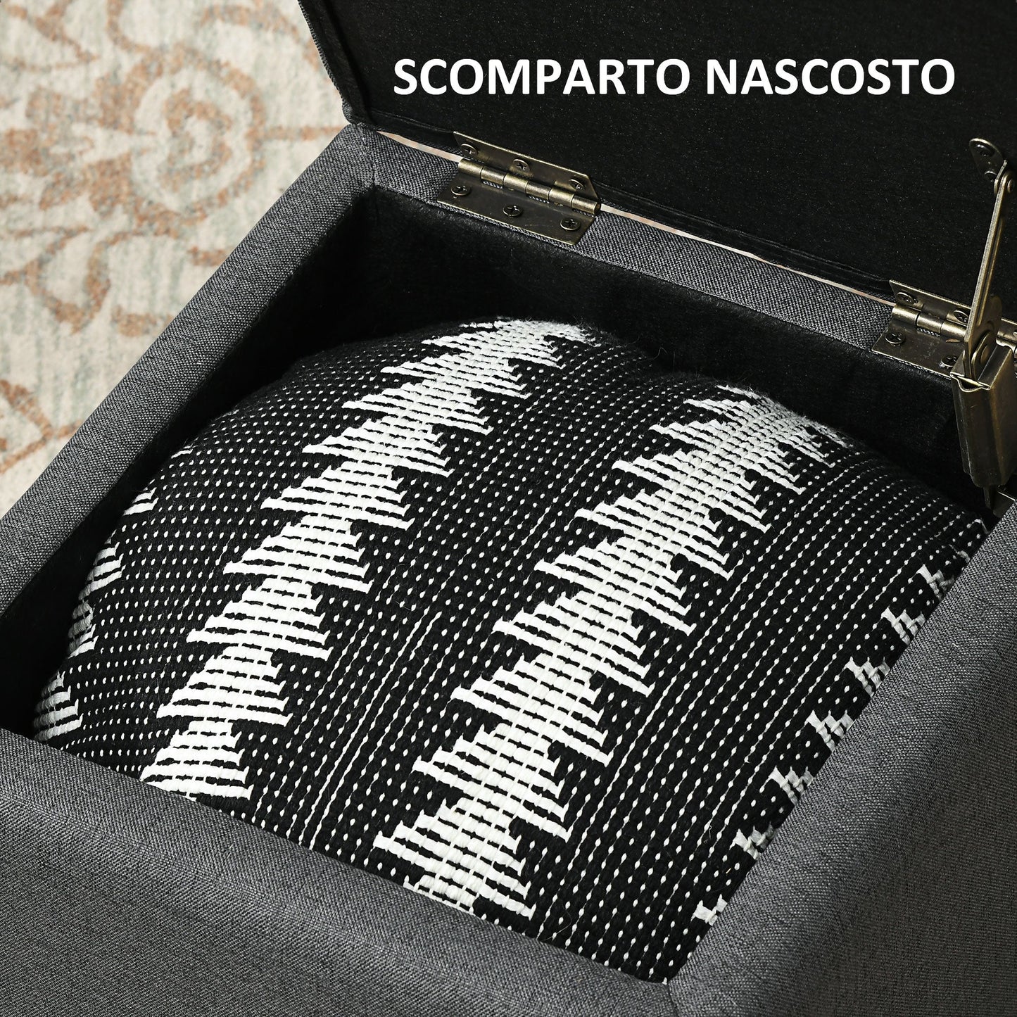 Soft Teddy Fabric Padded Storage Pouf for Living Room and Bedroom, 39x39x39cm, Grey