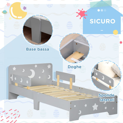 Children's Bed 3-6 Years with Stars and Moon Patterns in MDF Panels and Chipboard, 143x76x49 cm