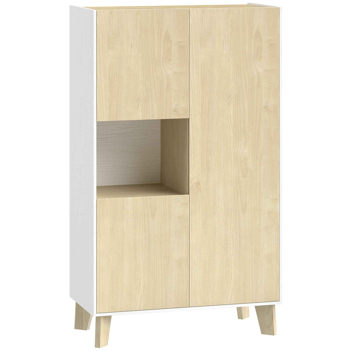 Kitchen Sideboard, 6-Compartment Kitchen Cabinet with Soft-Close Doors for Living Room, Lounge, White and Wood Colour