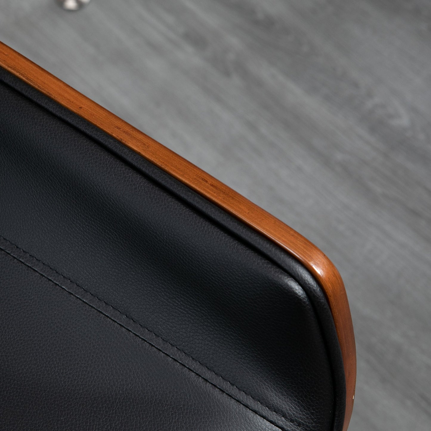 Vintage Padded Office Chair, Faux Leather, Wood and Steel, 53x60x86-96 cm, Black and Dark Brown