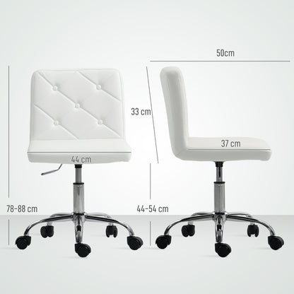 Adjustable Office Chair with Button Upholstery, PU Leather, Foam and Steel, 44x50x78-88 cm, White