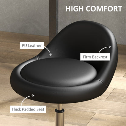 Stool with Wheels, Swivel Seat, Adjustable Height and PU Faux Leather Upholstery, Black
