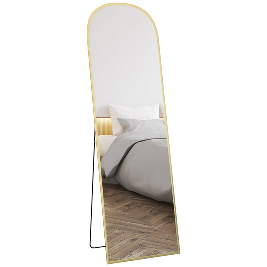 Modern Aluminum Alloy Floor and Wall Mirror with Folding Stand, 50x161.5 cm, Gold