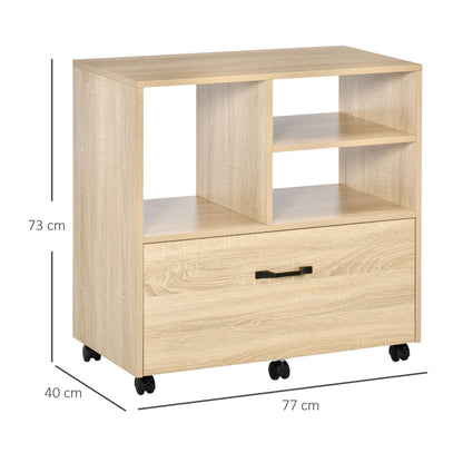 Multipurpose Cabinet Office Printer Stand with 5 Wheels and Adjustable Shelf, 77x40x73cm - Wood