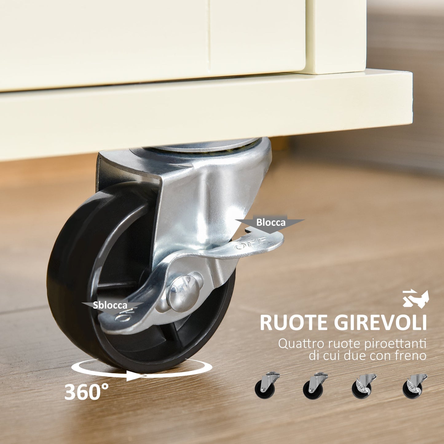 Kitchen Island for Utensils and Accessories with Drawers, Cabinet and Towel Holder, 110x49.5x89.5 cm, Cream White