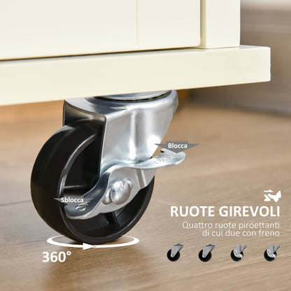 Kitchen Island for Utensils and Accessories with Drawers, Cabinet and Towel Holder, 110x49.5x89.5 cm, Cream White