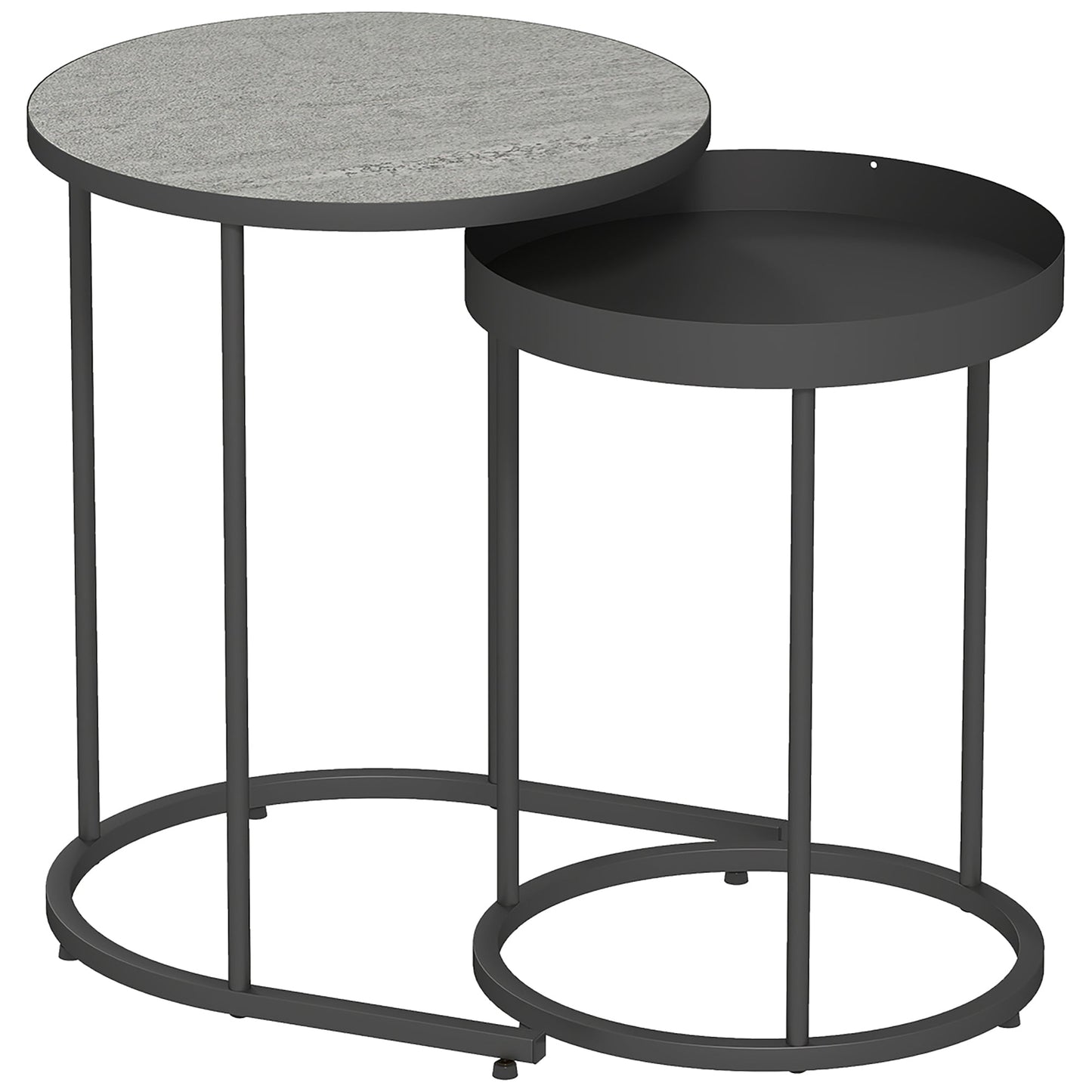 Set of 2 Industrial Style Stackable Coffee Tables, Wood and Metal, Ø42x54 cm and Ø36.5x48.5 cm, Grey and Black