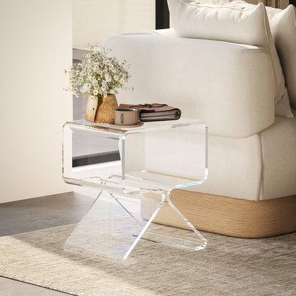 2-Tier Geometric Acrylic Coffee Table with Triangular Legs, 40x30x45cm, Transparent