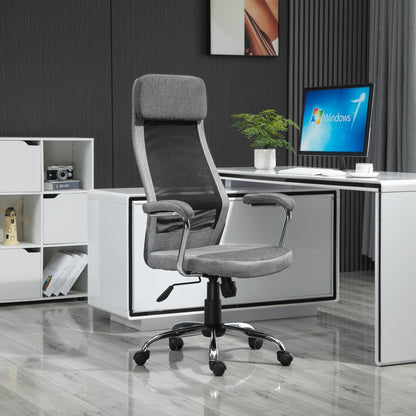 Ergonomic Swivel Office Chair, Adjustable Height and Rocking, Mesh Fabric Armchair 65x67x119-129cm Grey