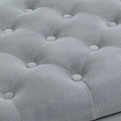 Velvet Fabric Bed End Bench with Storage Space and Armrests, 126x48.5x57 cm, Grey