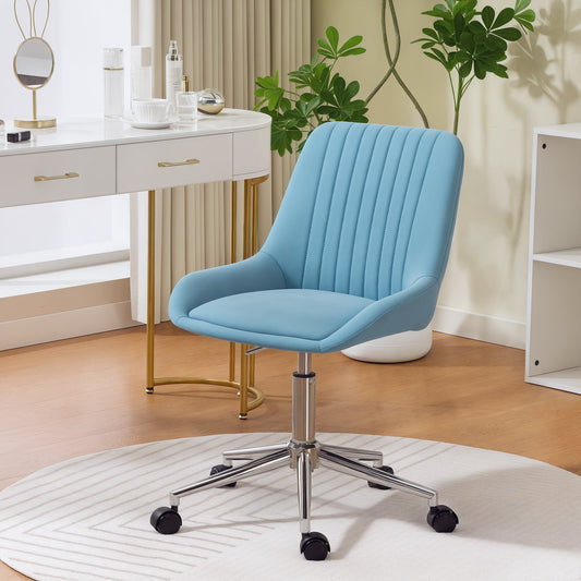 Height-Adjustable Desk Chair with 5 Wheels, PU Silicone, Foam and Steel, 52x58x80-90 cm, Blue