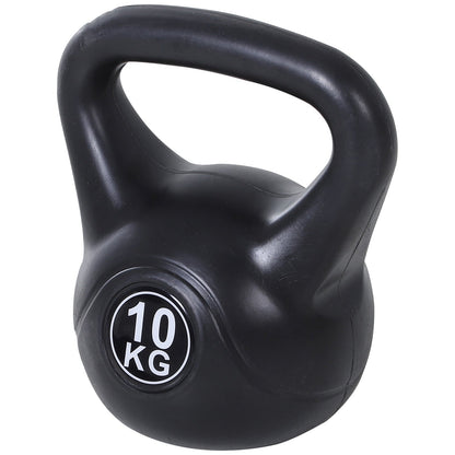 Kettlebell 10kg for Sports and Fitness with Flat Base and Handle, Kettlebell Weights in Plastic and Sand, 25x19x28 cm, Black