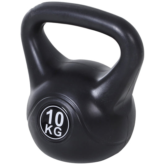 Kettlebell 10kg for Sports and Fitness with Flat Base and Handle, Kettlebell Weights in Plastic and Sand, 25x19x28 cm, Black