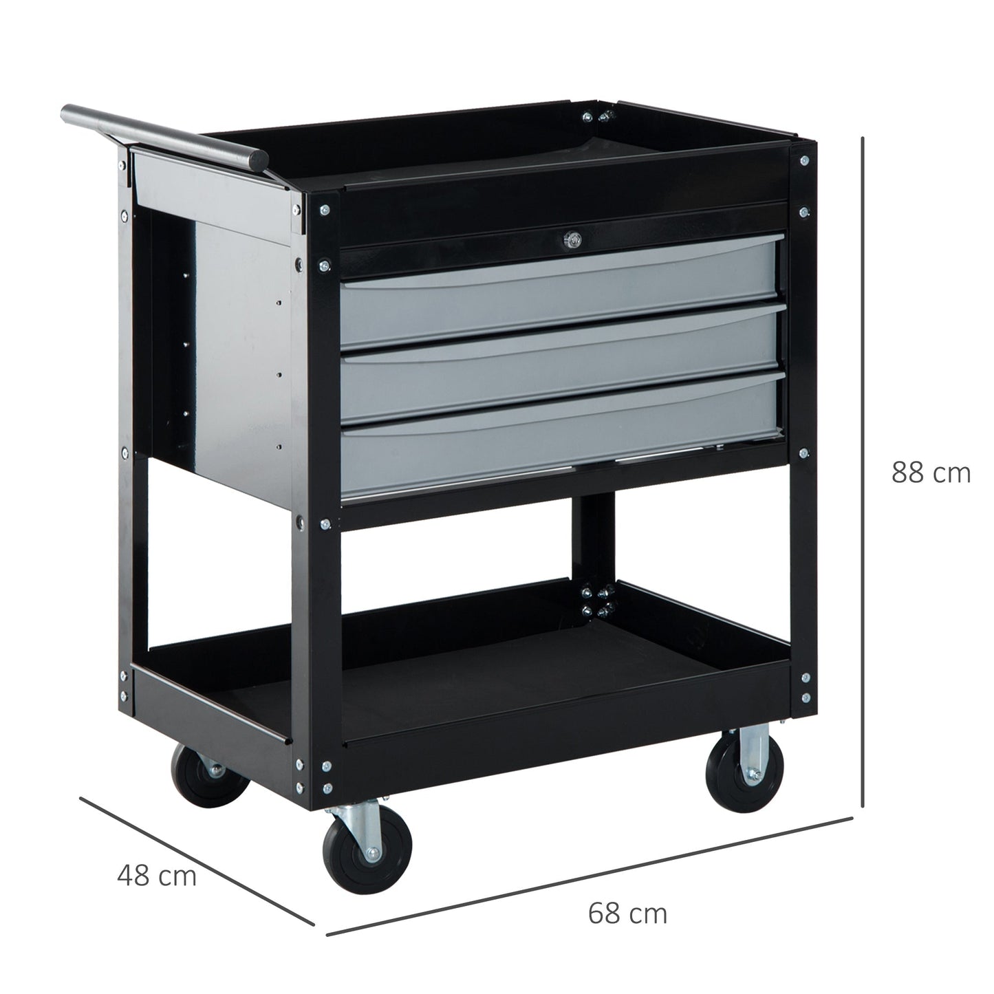 Professional Workshop Trolley Sheet Metal Tool Chest, Black, 68 x 46 x 88cm