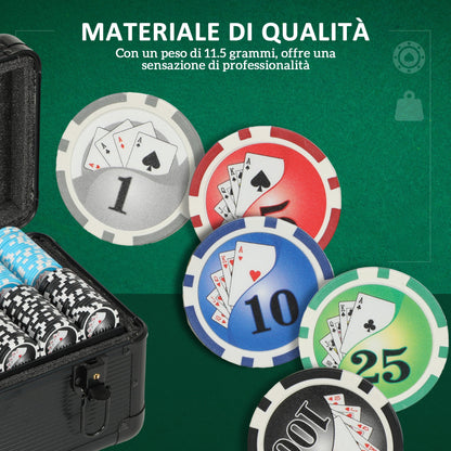 Poker Set with 600 Chips for 12 Players with Case, 2 Decks of Cards and Mat, Black
