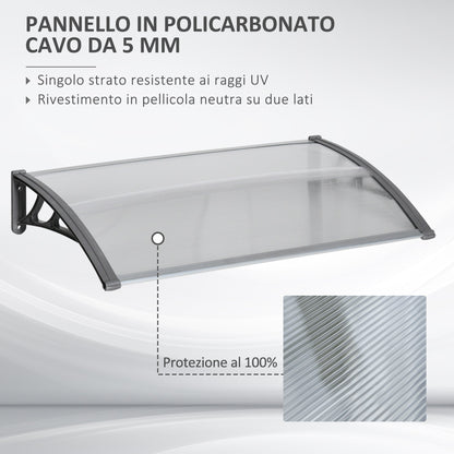 Modern Canopy in Polycarbonate, Aluminum and PP for Balconies, Windows and Doors, 110x60x18 cm