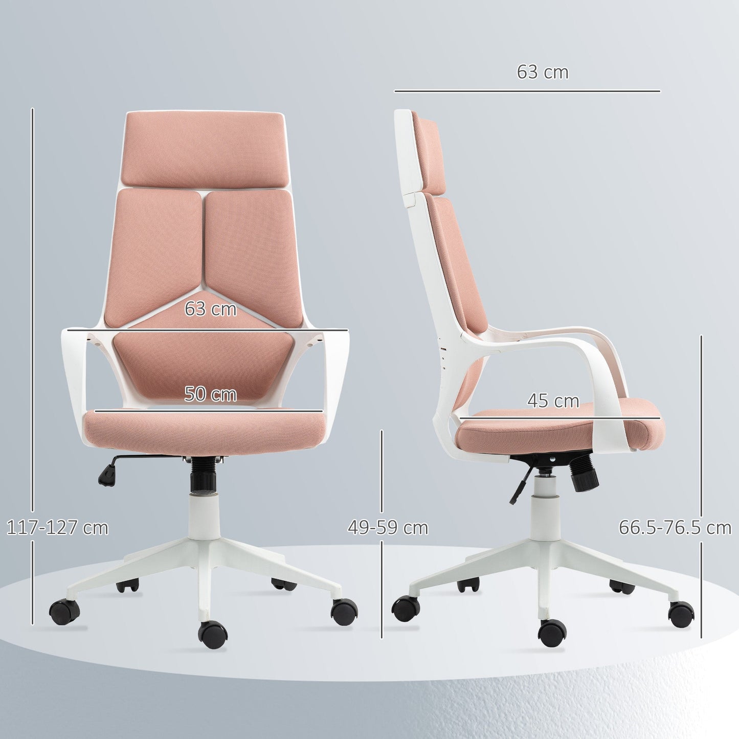 Fabric Office Chair with Rocking, Adjustable Height and Swivel Seat, 63x63x117-127 cm, Pink