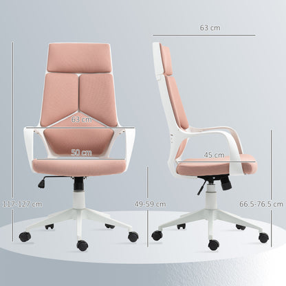 Fabric Office Chair with Rocking, Adjustable Height and Swivel Seat, 63x63x117-127 cm, Pink
