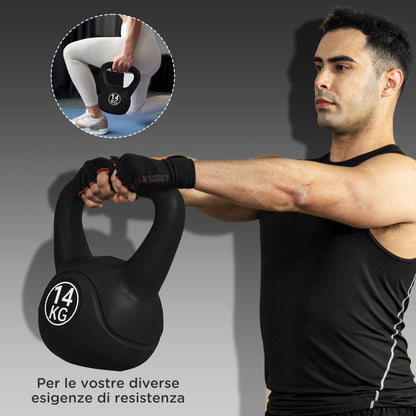 Kettlebell 4kg in Plastic and Sand with Flat Base and Handle, 18x12x20 cm, Black