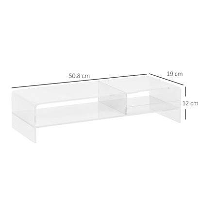 24" Max PC Monitor Stand with 2 Open Shelves, Transparent Acrylic, 50.8x19x12 cm