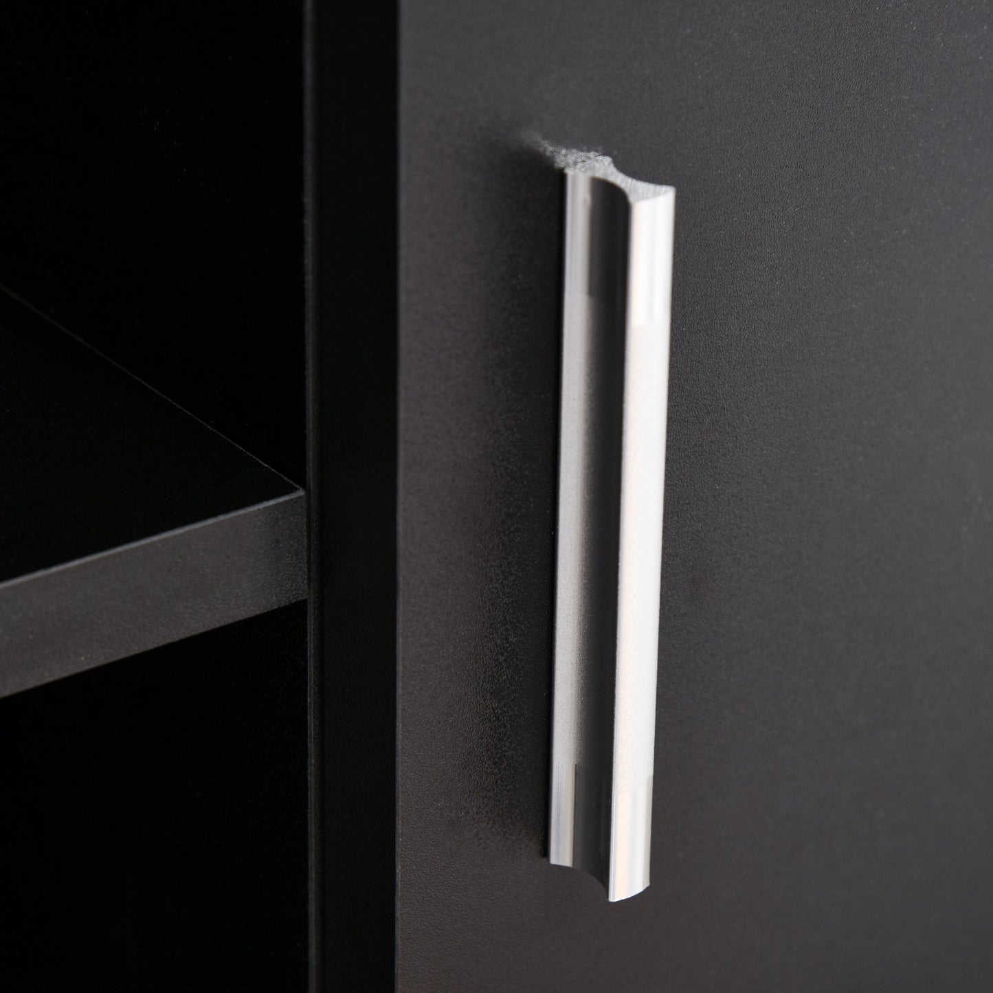 Classic Living Room TV Stand with 2 Shelves and 2 Cabinets, MDF and Stainless Steel, Black, 120x39.5x52cm