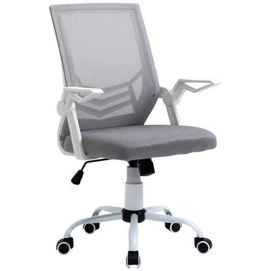 Ergonomic Office Chair with Armrests and Lumbar Support, in Linen Effect Fabric, 62.5x55x94-104 cm, Grey