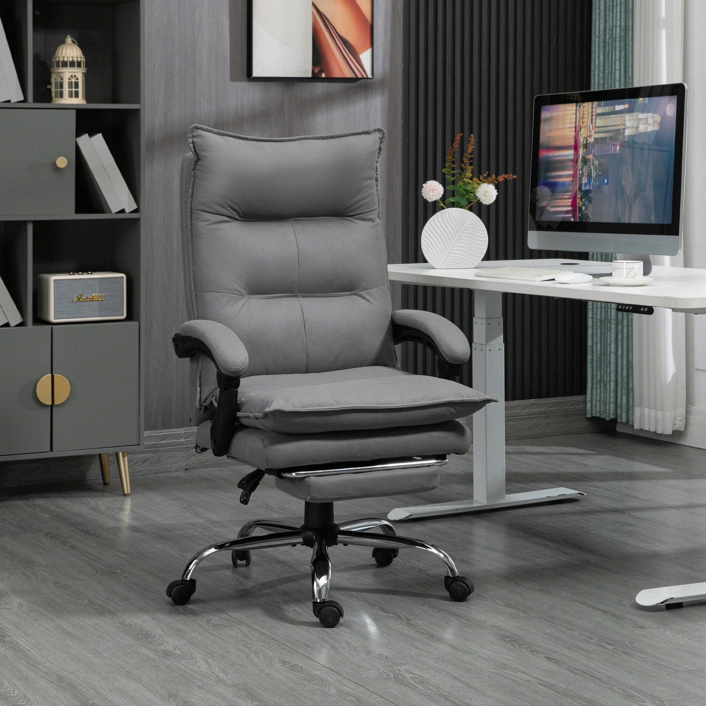 Heated Massage Office Chair, 155° Reclining with Extendable Footrest, Grey