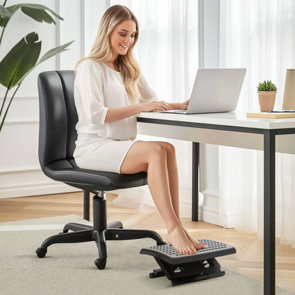 Ergonomic Desk Footrest with Massage Rollers, Height and Angle Adjustment, Black