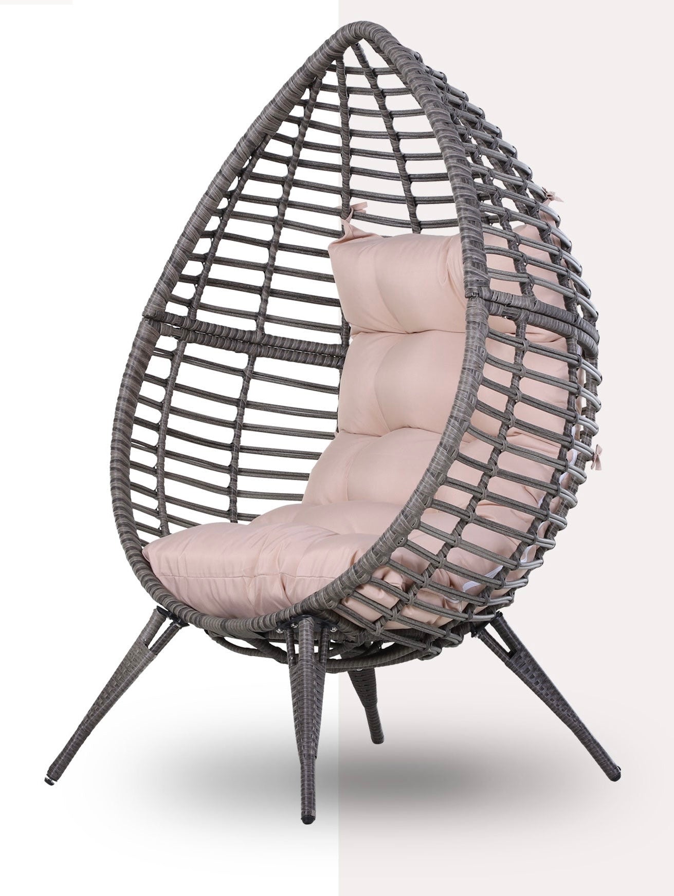 DROPPA | Boho Teardrop Rattan Outdoor Lounge Chair with Cushion, 101x89x156cm Grey and Beige