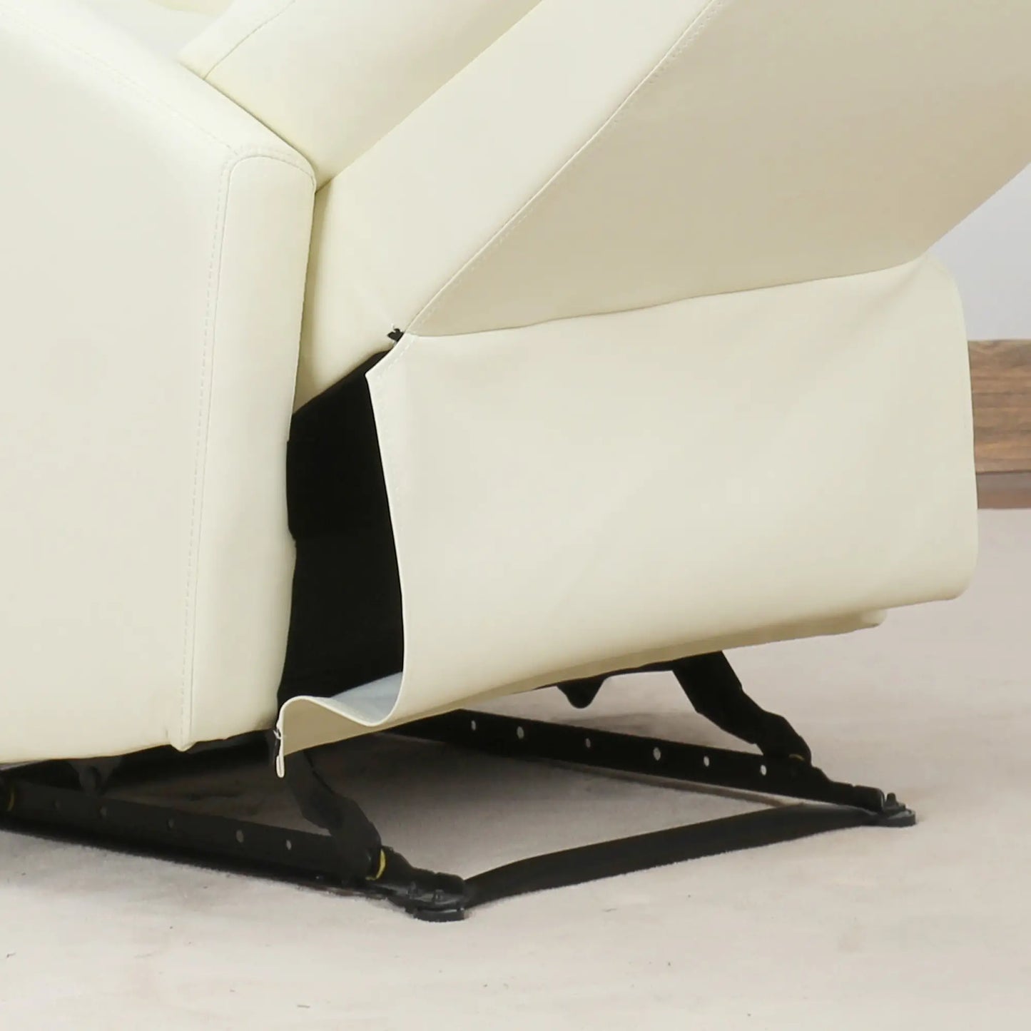 165° Reclining Relax Chair with Adjustable Footrest Ergonomic PU Leather, 65 × 92 × 100cm Cream
