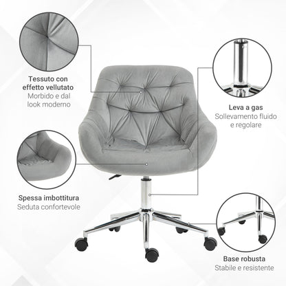 Ergonomic Swivel Office Chair with Adjustable Height and Wheels, Velvet Upholstery, 59x58x80-90cm, Grey
