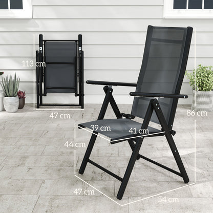 Set of 4 Folding and Breathable Garden Chairs with Armrests, in Steel and Polyester, 56x69x106 cm, Grey