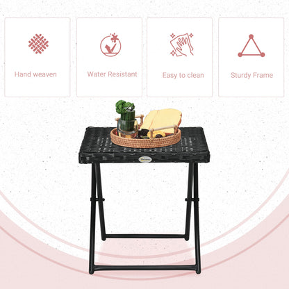 Space-Saving Folding Garden Table in Synthetic Rattan and Steel, 40x40x40cm, Black