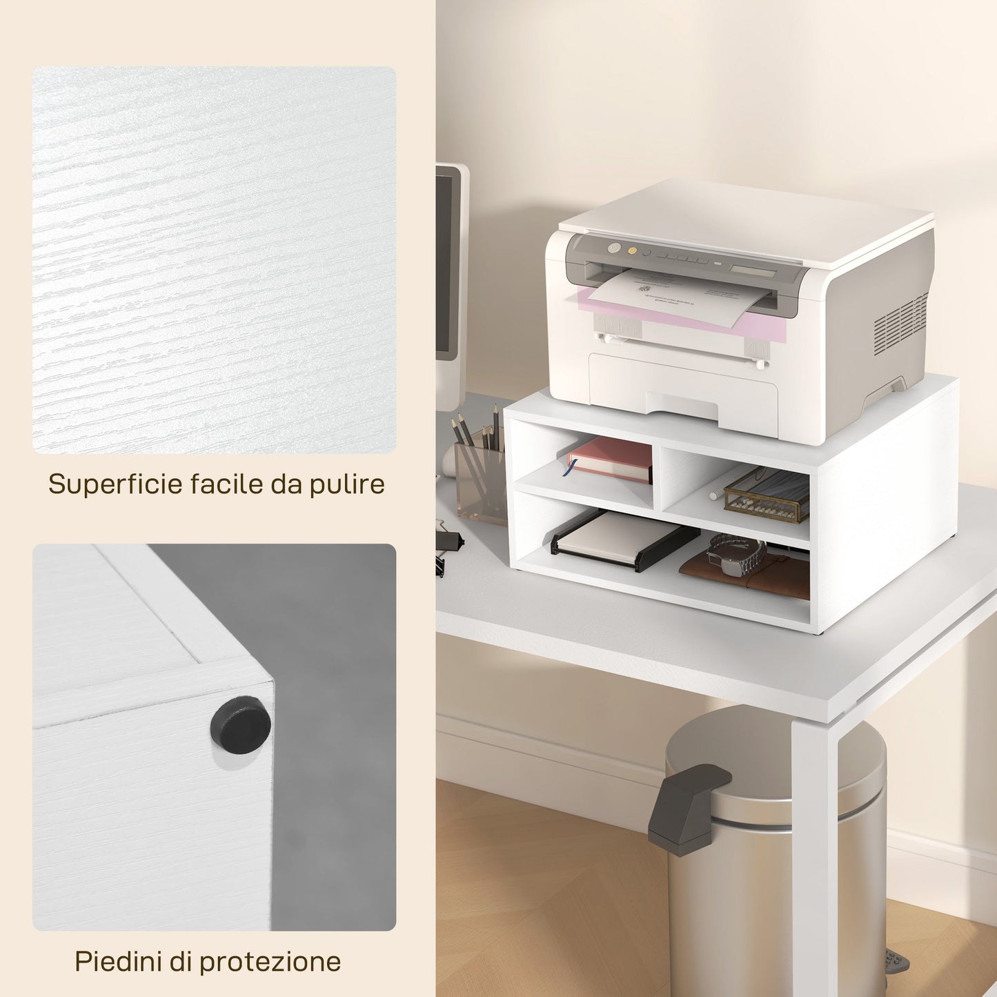 Office Printer Stand with 3 Open Shelves, 2 Levels, 47 x 40 x 22.5 cm, White