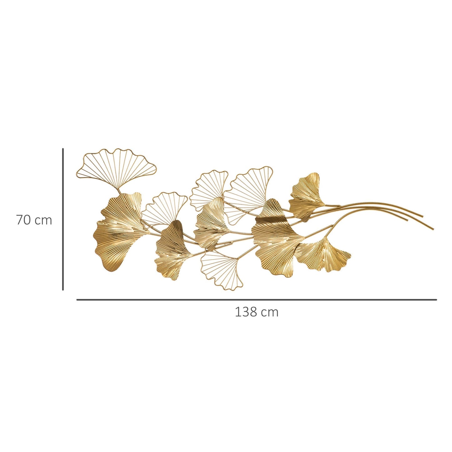 3D Metal Wall Decoration, Golden Ginkgo Leaf Wall Art 138x70cm