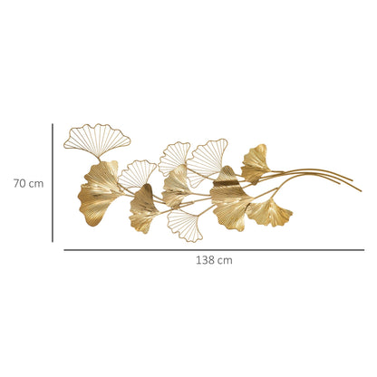 3D Metal Wall Decoration, Golden Ginkgo Leaf Wall Art 138x70cm