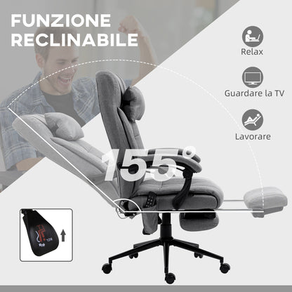 Reclining and Heating Office Chair with 6 Massage Points and 5 Modes, Gray
