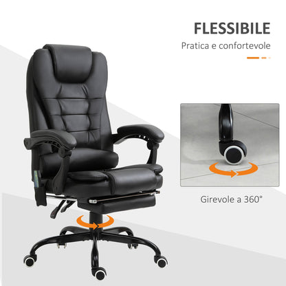 Office Chair with 7 Vibrating Points, Footrest and 155° Reclining Backrest, Black