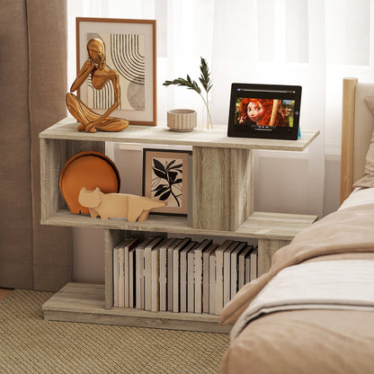 Modern S-Shaped Coffee Table with 3 Shelves for Living Room and Lounge, 90x30x61 cm, Wood