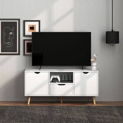 TV Cabinet max 50" with Drawer, Open Shelf and Cabinets, 110x40x50 cm, White and Wood