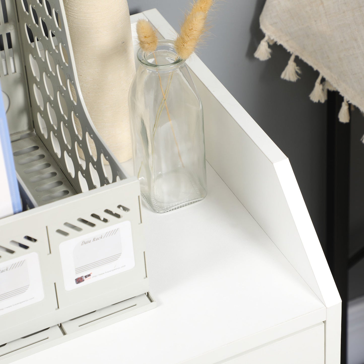 Wooden Office Chest with 4 Drawers, Wheels and Raised Edges, 40x36x65cm, White