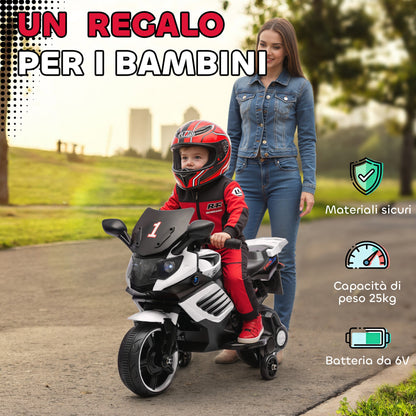 6V Electric Motorcycle for Kids with Removable Training Wheels, Headlights and Music, Ages 18-36 Months, White