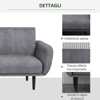 3 Seater Sofa Bed with 3-Level Reclining Backrest in Fabric, 208x84x82cm, Grey