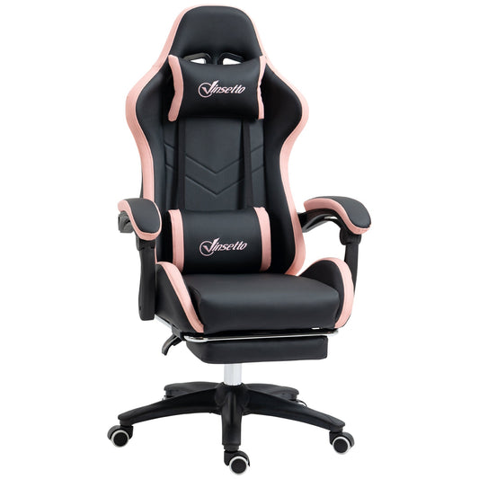Height Adjustable Gaming Chair with Headrest, 65x65x121-129 cm, Pink and Black