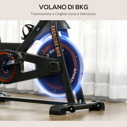 Home Exercise Bike with 8kg Flywheel and LCD Screen, Steel and ABS, 103x53x100-114 cm, Red and Black