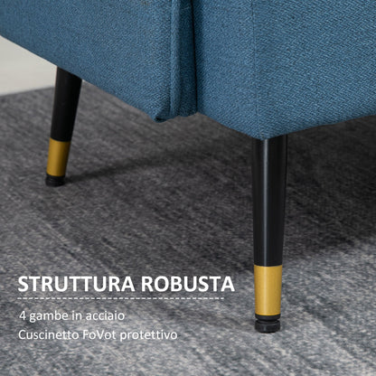 2 Seater Fabric Sofa with Padded Cushions and Steel Legs 139x68x80cm, Dark Blue